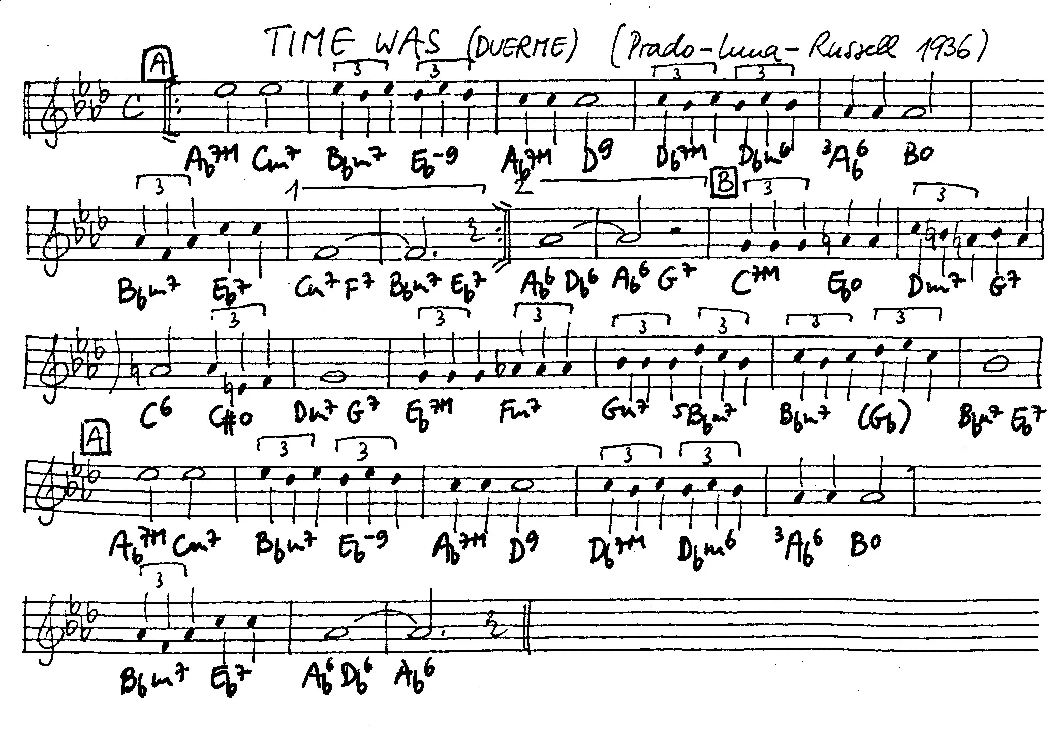 time was free jazz leadsheet - Courtesy of the Jungle Jazz Band